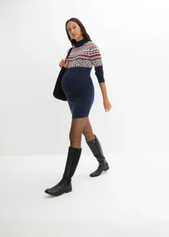 bonprix bonprix Vestido de punto premamá Azul marino con patrón nórdico Outlet