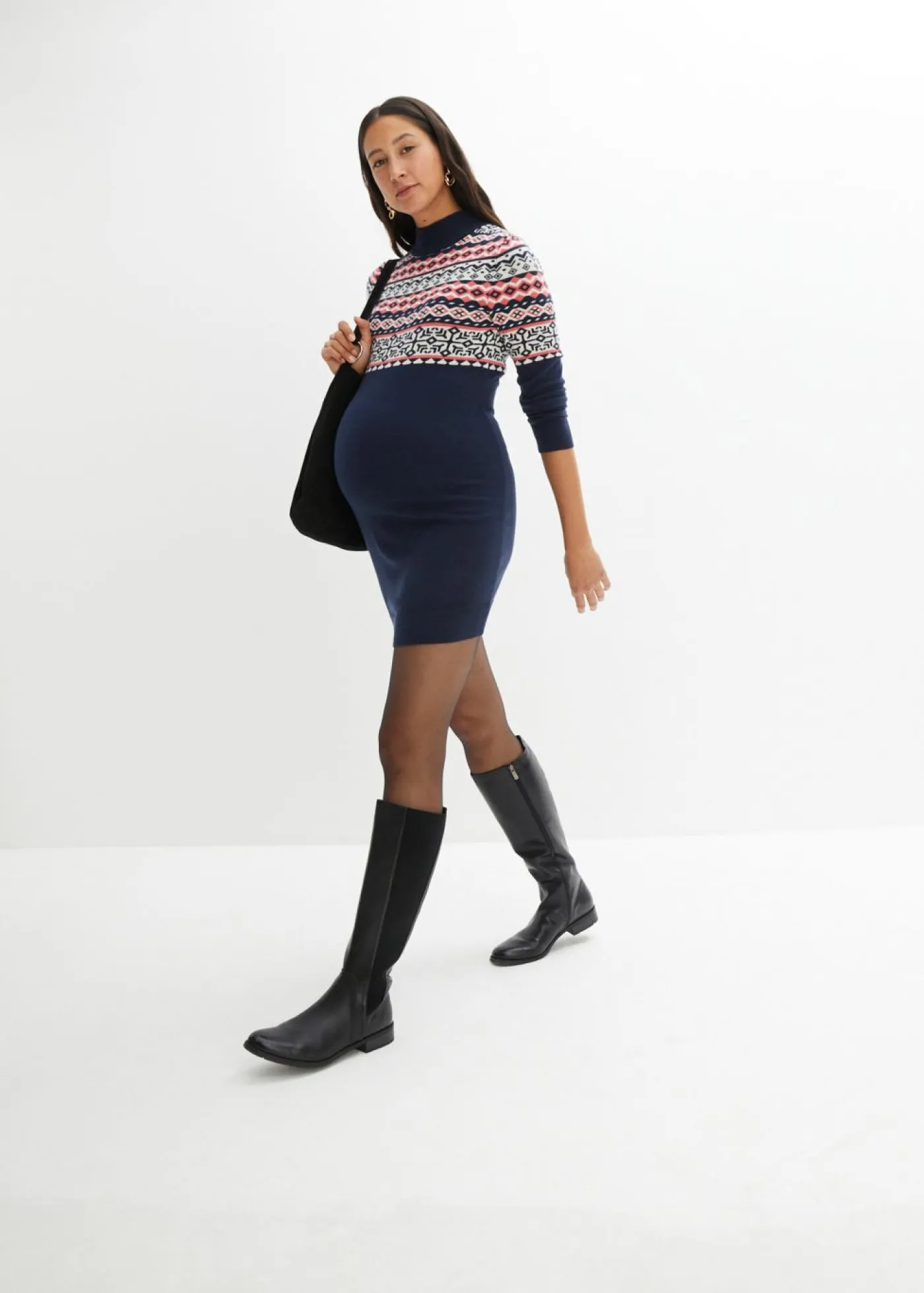 bonprix bonprix Vestido de punto premamá Azul marino con patrón nórdico Outlet