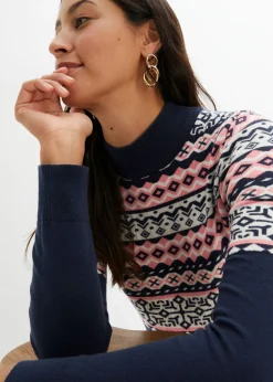 bonprix bonprix Vestido de punto premamá Azul marino con patrón nórdico Outlet
