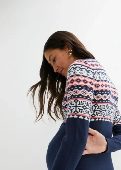 bonprix bonprix Vestido de punto premamá Azul marino con patrón nórdico Outlet