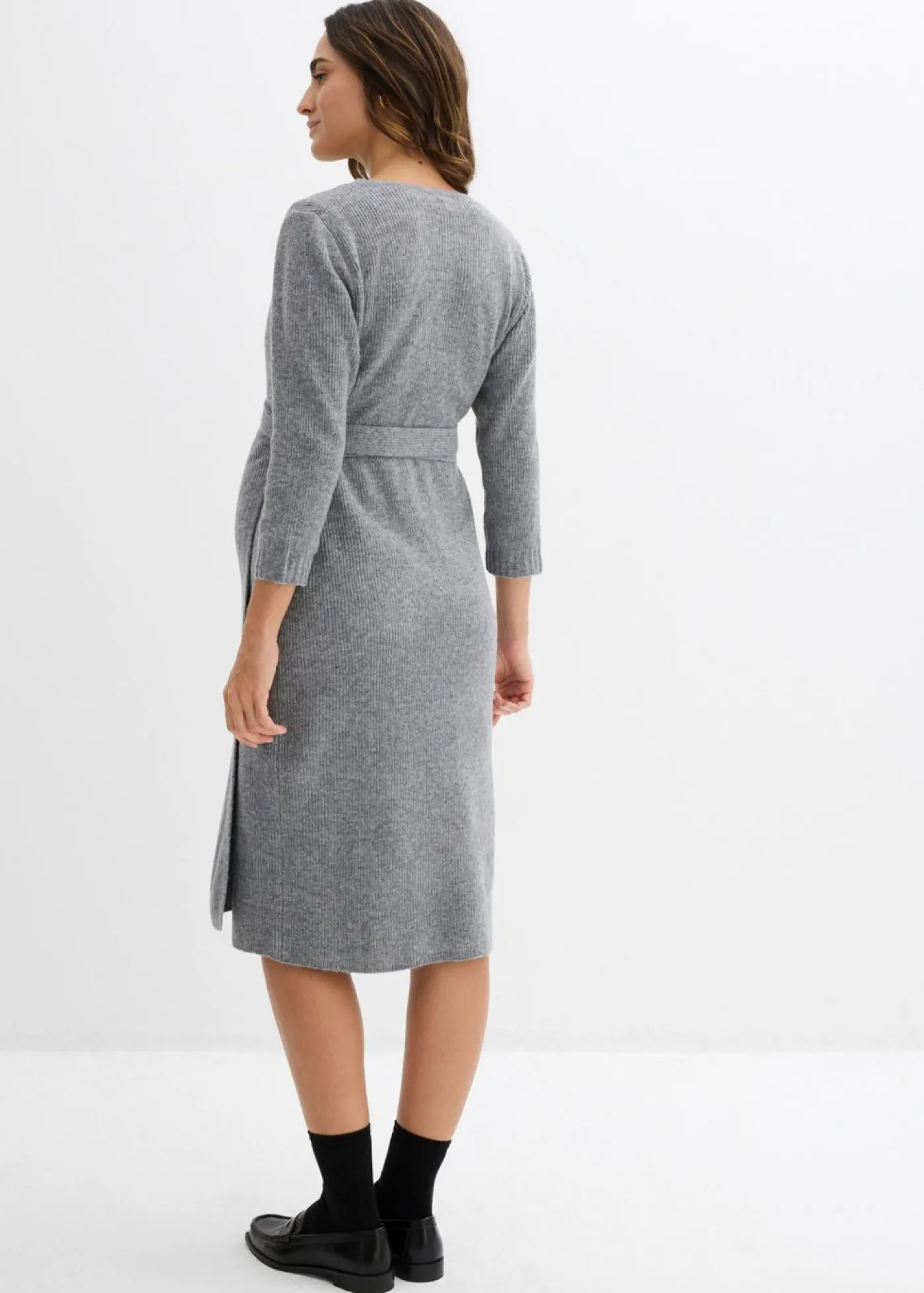 bonprix bonprix Vestido de punto suave para el embarazo y la lactancia con mangas 3/4 Marrón jaspeado Clearance