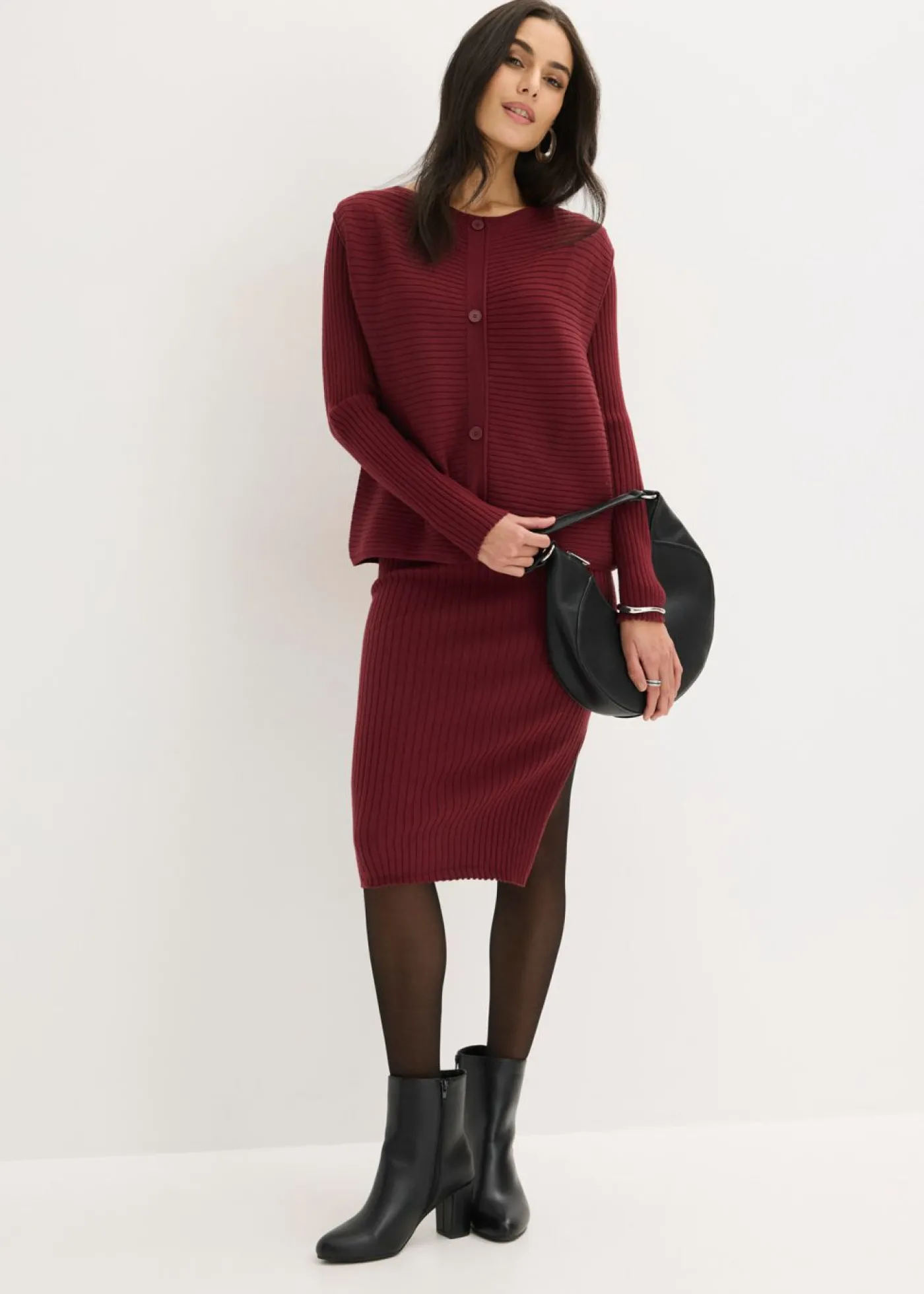 bonprix bonprix Vestido de punto y chaleco (2 piezas) Rojo rubí Hot