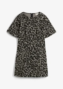 bonprix bonprix Vestido de sarga de algodón puro estampado leo gris/negro Outlet
