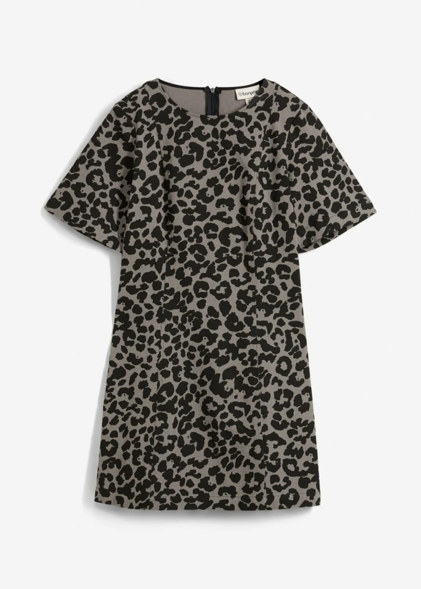bonprix bonprix Vestido de sarga de algodón puro estampado leo gris/negro Outlet