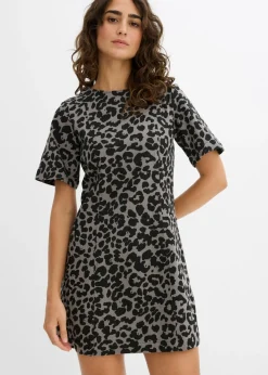 bonprix bonprix Vestido de sarga de algodón puro estampado leo gris/negro Outlet