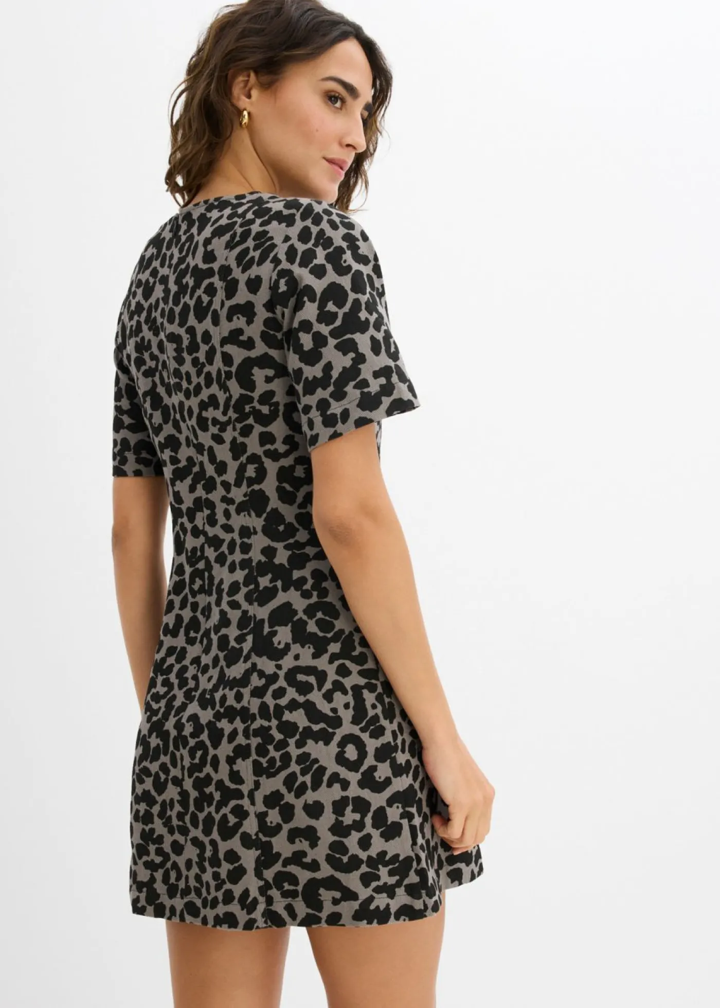 bonprix bonprix Vestido de sarga de algodón puro estampado leo gris/negro Outlet
