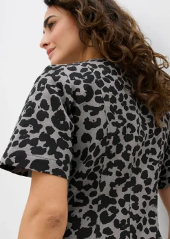 bonprix bonprix Vestido de sarga de algodón puro estampado leo gris/negro Outlet