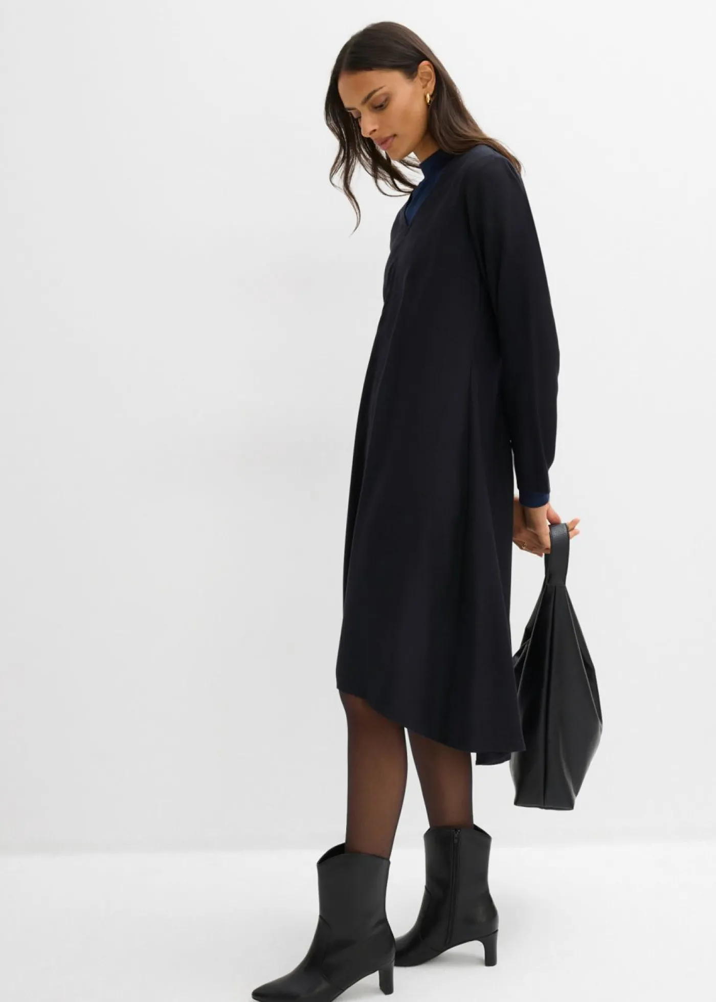 bonprix bonprix Vestido de sarga de lyocell fluido Negro Discount