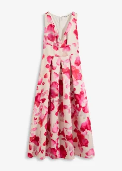 bonprix bonprix Vestido de satén brillante con tirantes Blanco-rojo Discount
