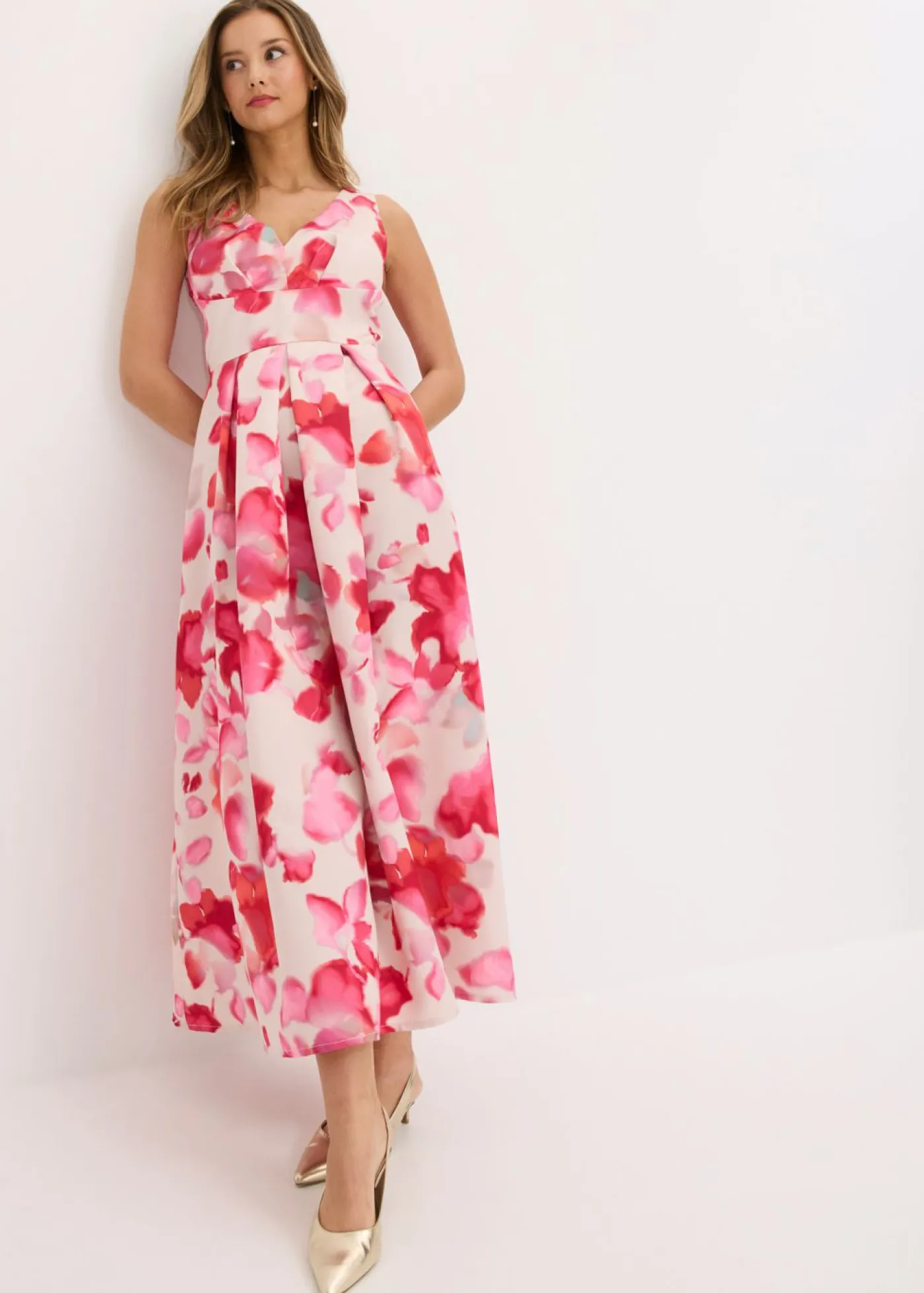 bonprix bonprix Vestido de satén brillante con tirantes Blanco-rojo Discount
