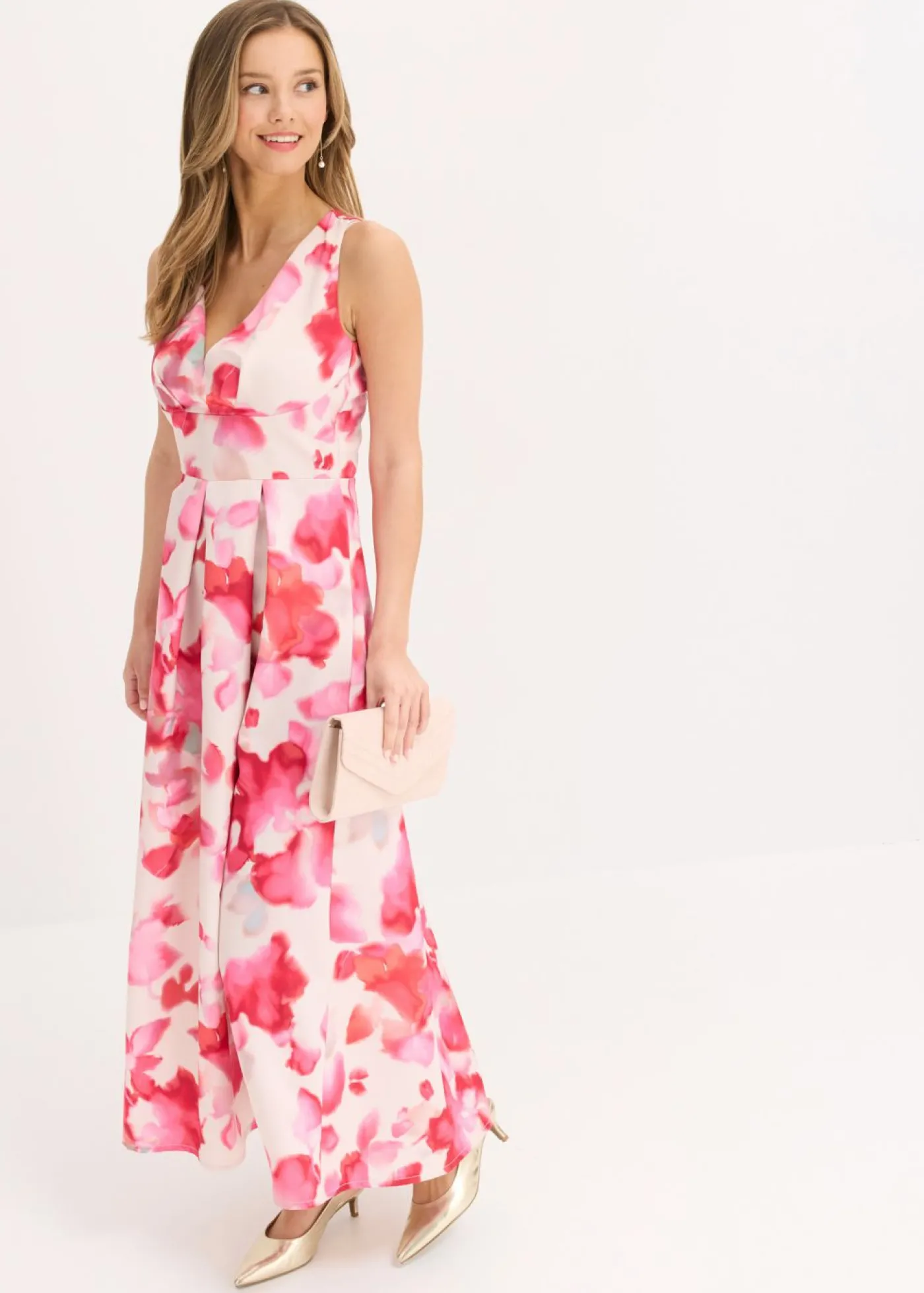 bonprix bonprix Vestido de satén brillante con tirantes Blanco-rojo Discount