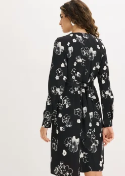 bonprix bonprix Vestido de satén fluido Negro-blanco Clearance