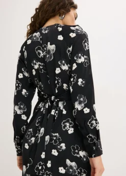 bonprix bonprix Vestido de satén fluido Negro-blanco Clearance