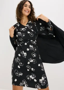 bonprix bonprix Vestido de satén fluido Negro-blanco Clearance