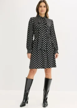 bonprix bonprix Vestido de satén fluido con lazo en el cuello negro-blanco lana topos Best