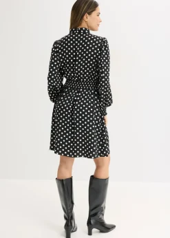 bonprix bonprix Vestido de satén fluido con lazo en el cuello negro-blanco lana topos Best