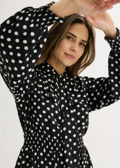 bonprix bonprix Vestido de satén fluido con lazo en el cuello negro-blanco lana topos Best