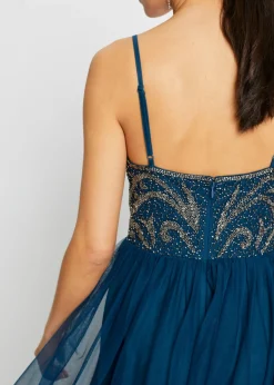 bonprix bonprix Vestido de tirantes con bordado de perlas Petróleo azul/plateado Outlet