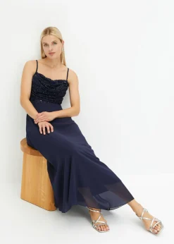 bonprix bonprix Vestido de tirantes con lentejuelas bordadas Azul marino Best