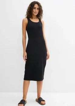 bonprix bonprix Vestido de tirantes de algodón orgánico elástico Negro Clearance