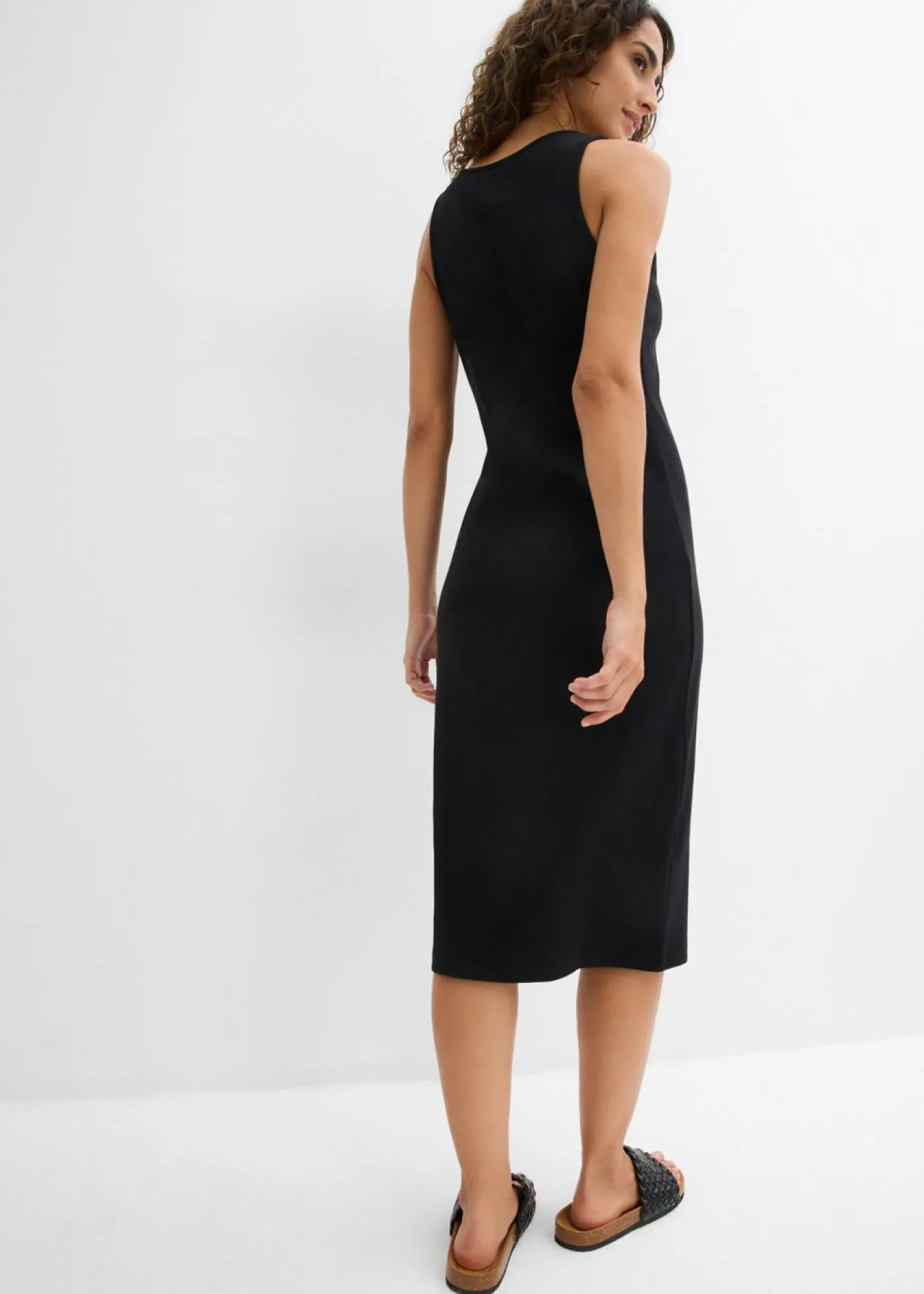 bonprix bonprix Vestido de tirantes de algodón orgánico elástico Negro Clearance