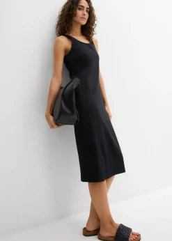 bonprix bonprix Vestido de tirantes de algodón orgánico elástico Negro Clearance