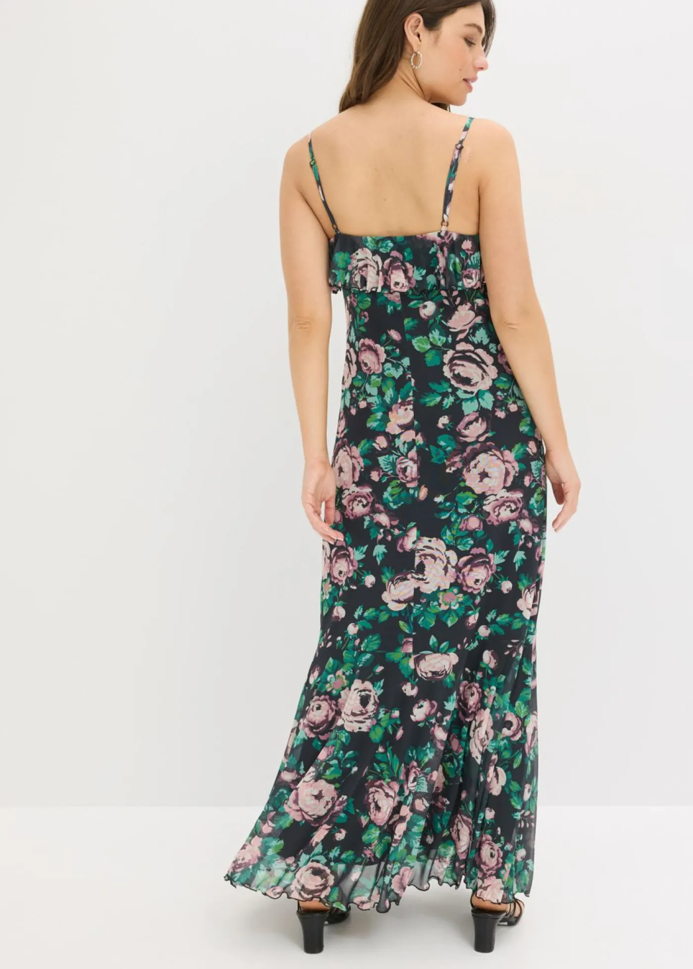 bonprix bonprix Vestido de tirantes de malla suave Negro con flores Online