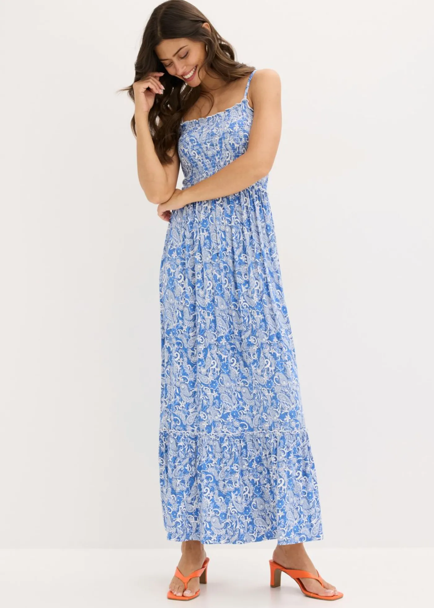 bonprix bonprix Vestido de tirantes de mezcla de viscosa Azul con patrón Paisley Clearance