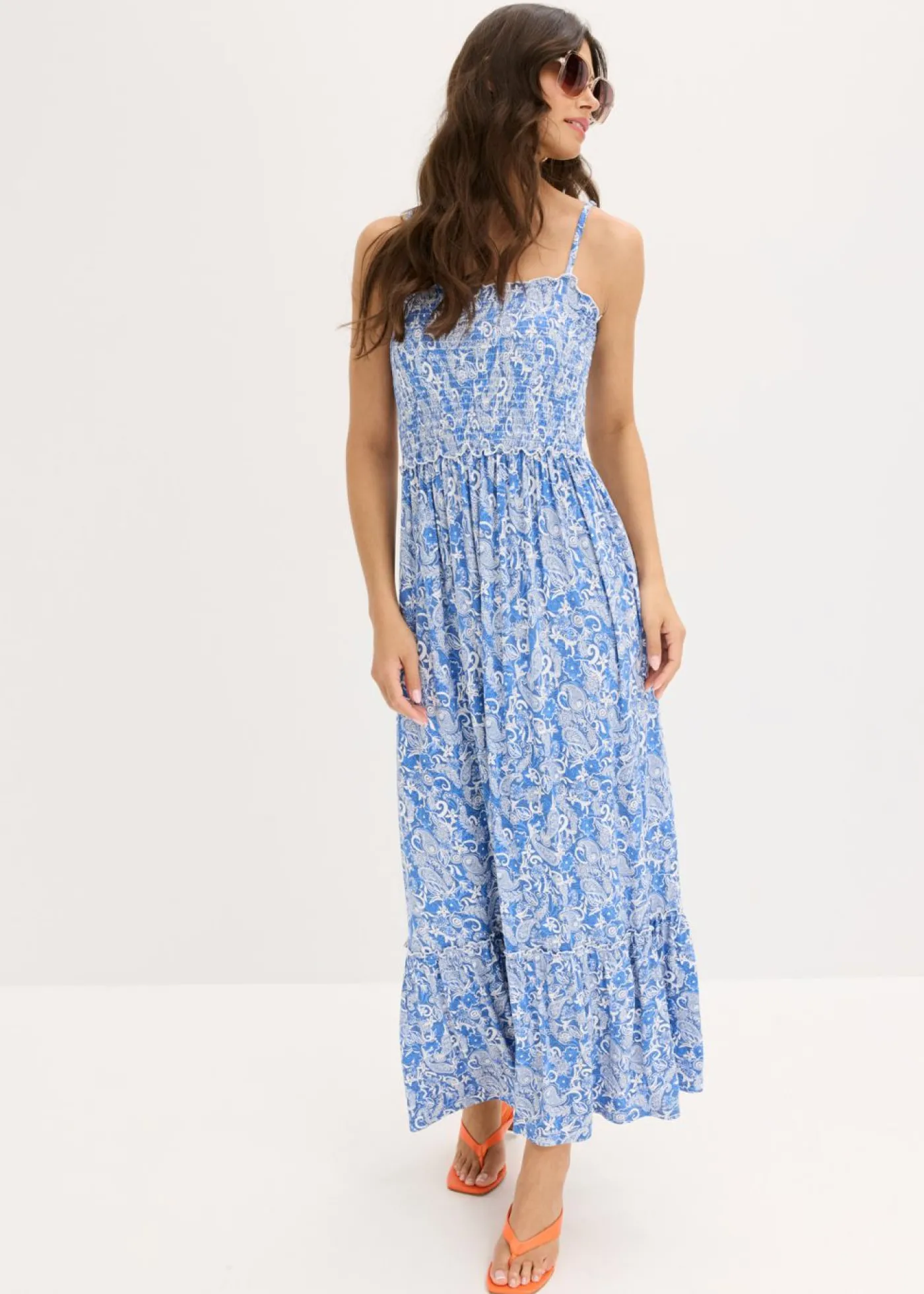 bonprix bonprix Vestido de tirantes de mezcla de viscosa Azul con patrón Paisley Clearance