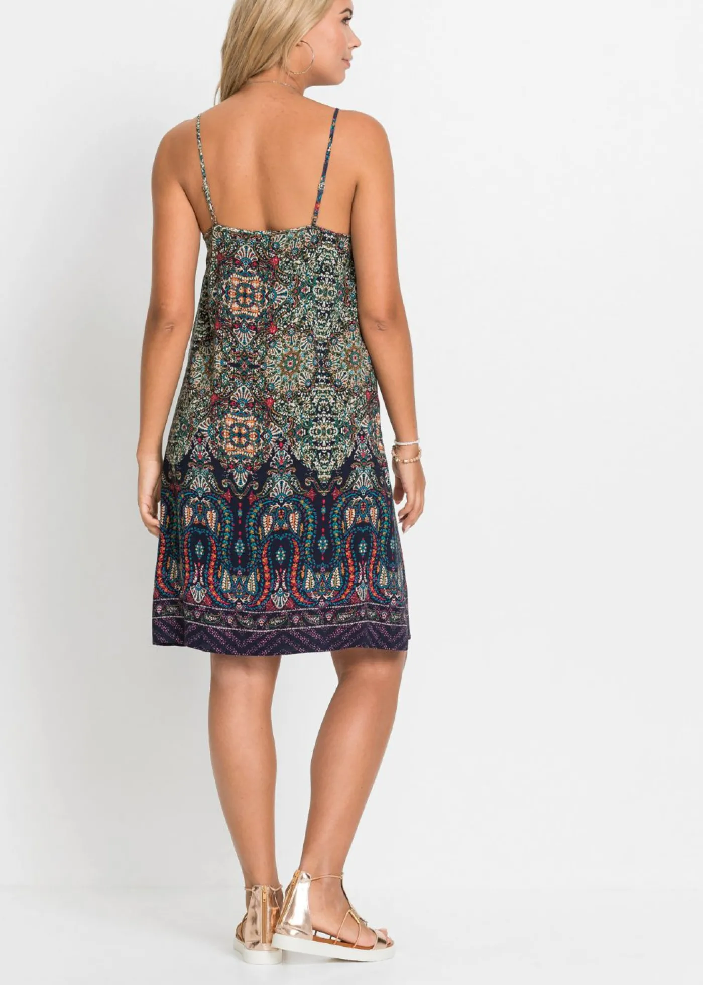 bonprix bonprix Vestido de tirantes de viscosa fluida Azul oscuro estampado New
