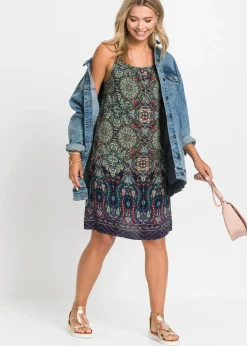 bonprix bonprix Vestido de tirantes de viscosa fluida Azul oscuro estampado New