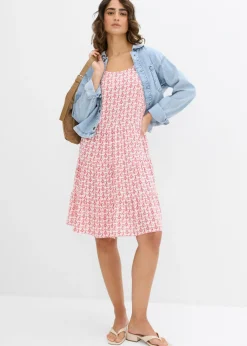 bonprix bonprix Vestido de tirantes de viscosa fluida Blanco-rojo Online