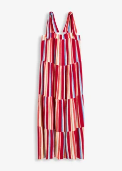 bonprix bonprix Vestido de tirantes de viscosa estructurada de rayas rojo amapola-salmón claro-blanco con rayas Sale