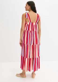 bonprix bonprix Vestido de tirantes de viscosa estructurada de rayas rojo amapola-salmón claro-blanco con rayas Sale