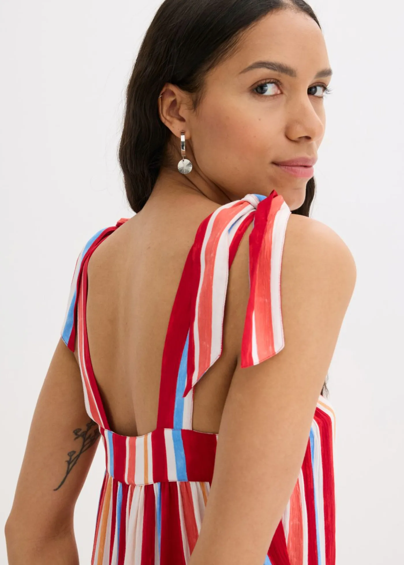 bonprix bonprix Vestido de tirantes de viscosa estructurada de rayas rojo amapola-salmón claro-blanco con rayas Sale