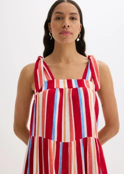 bonprix bonprix Vestido de tirantes de viscosa estructurada de rayas rojo amapola-salmón claro-blanco con rayas Sale