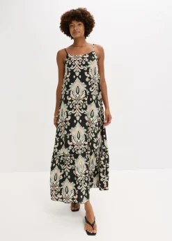 bonprix bonprix Vestido de tirantes de viscosa estructurada Negro Sale