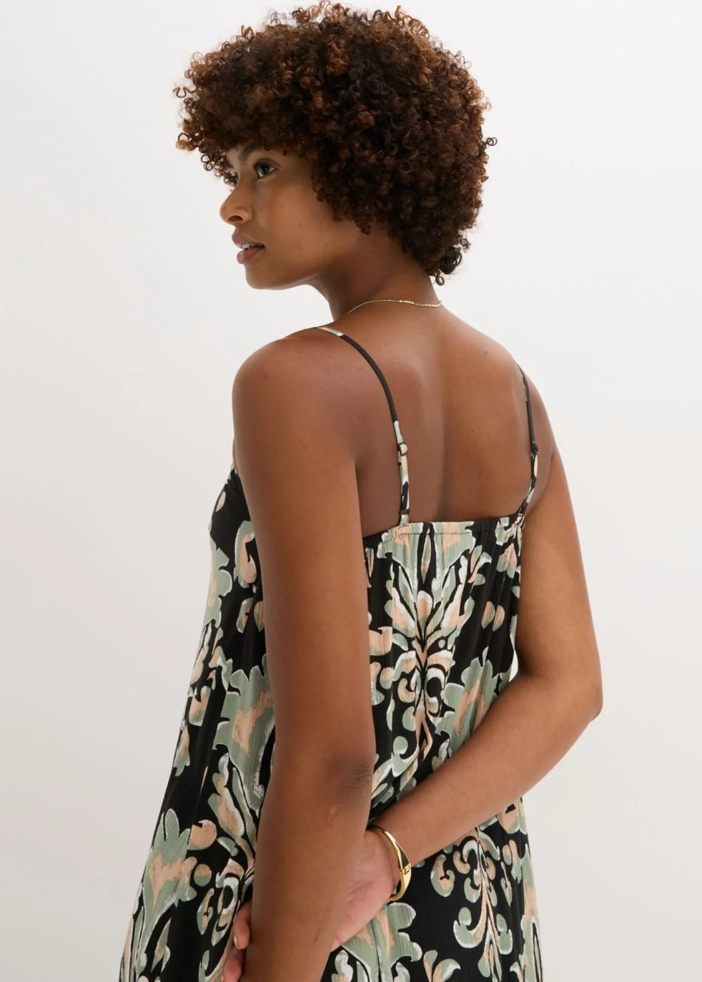 bonprix bonprix Vestido de tirantes de viscosa estructurada Negro Sale