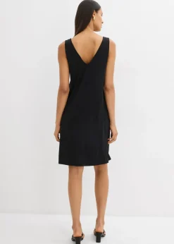 bonprix bonprix Vestido de tirantes fluido con escote en V Negro Sale