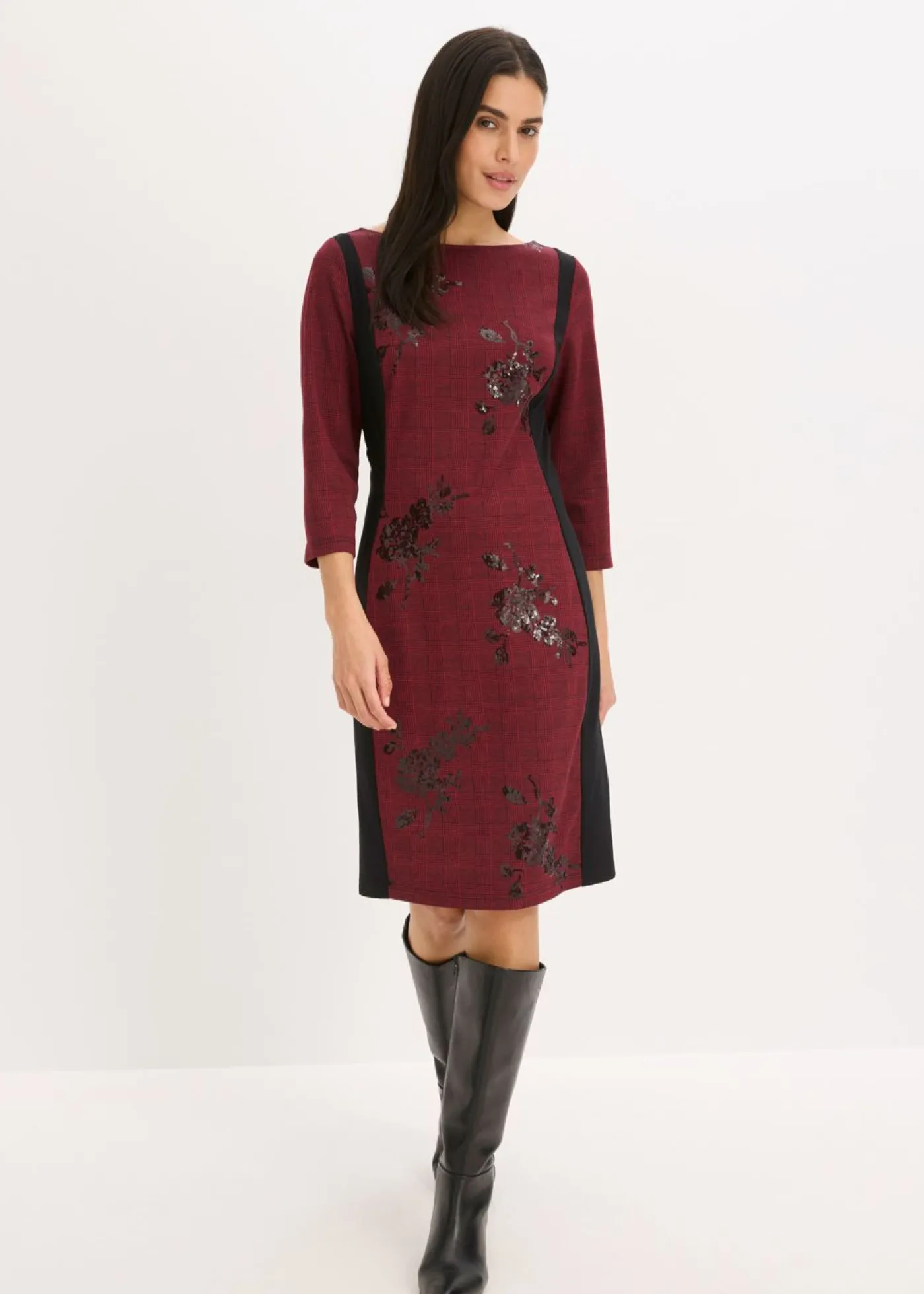 bonprix bpc selection premium Vestido de tubo con bordado de lentejuelas Rojo oscuro-negro de cuadros Outlet