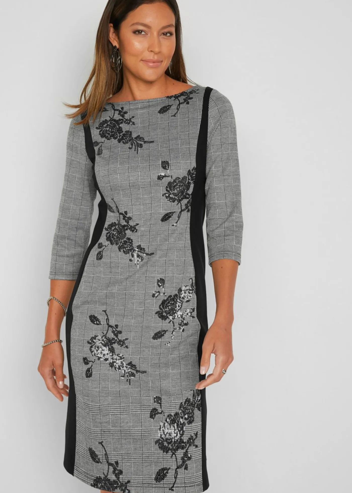 bonprix bpc selection premium Vestido de tubo con bordado de lentejuelas negro a cuadros New
