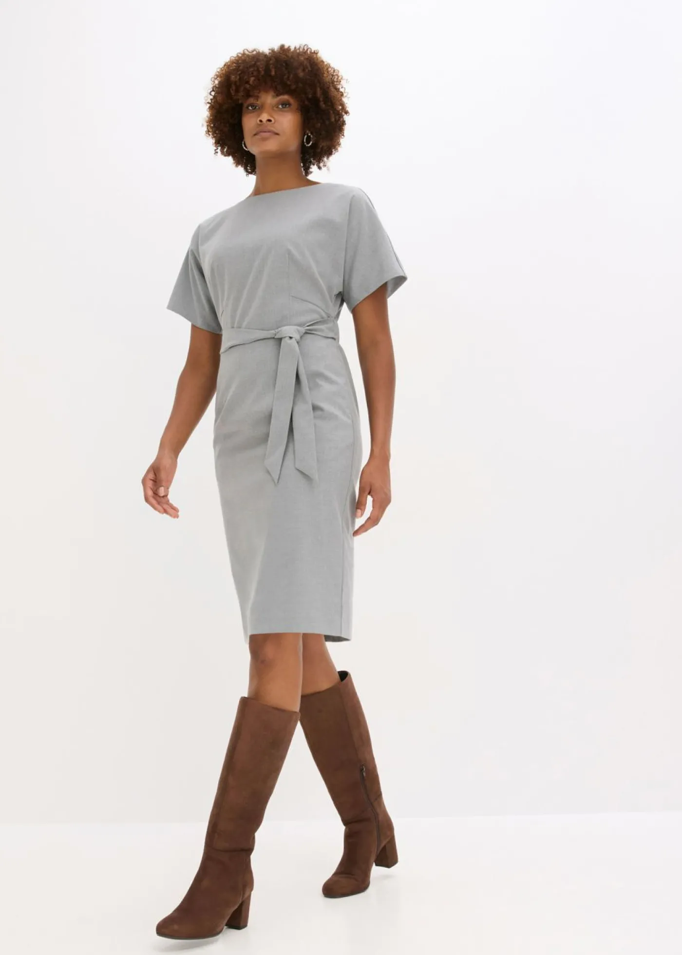 bonprix bonprix Vestido de tubo con mangas tipo murciélago Gris jaspeado