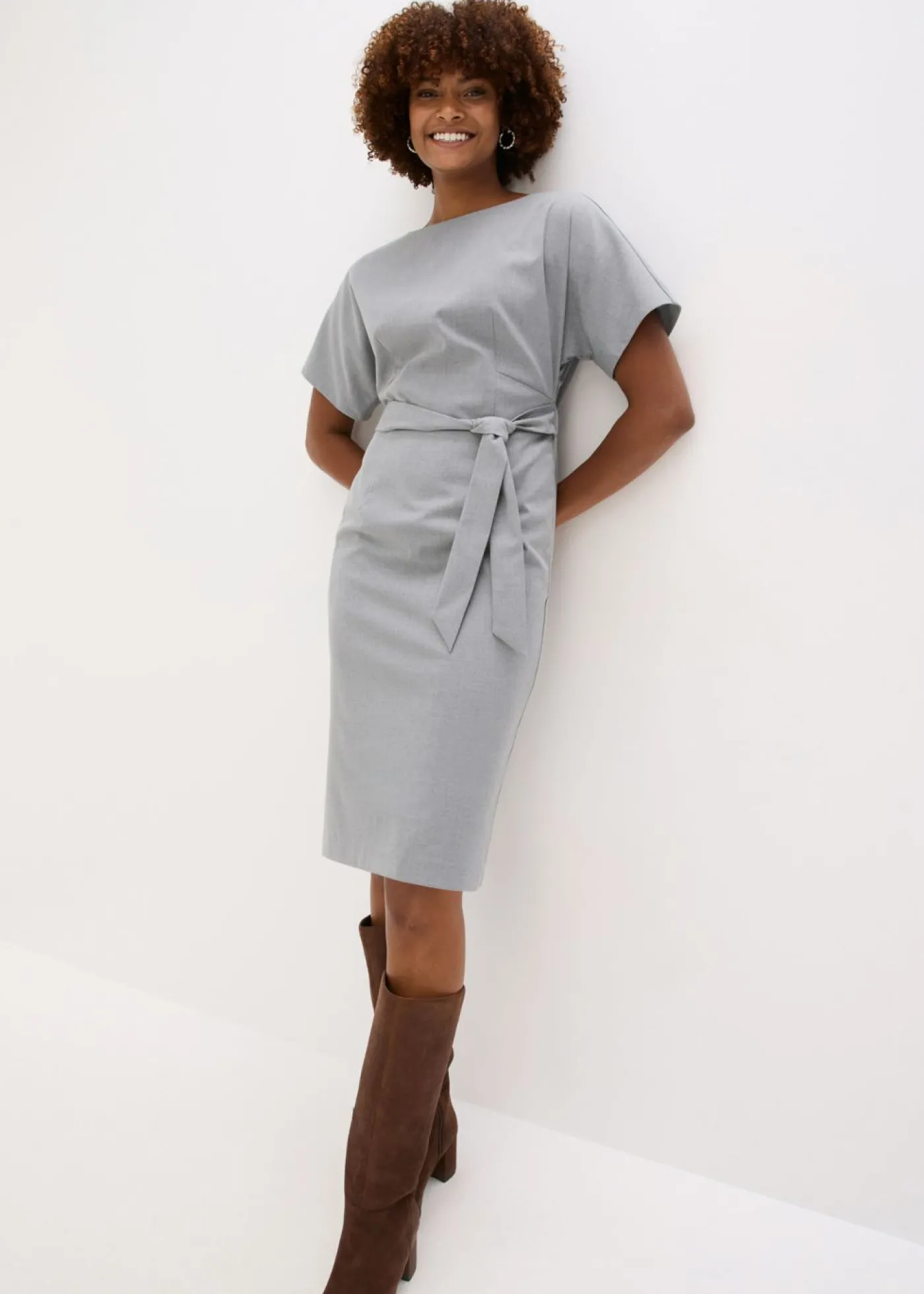 bonprix bonprix Vestido de tubo con mangas tipo murciélago Gris jaspeado