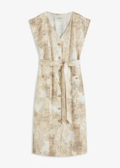 bonprix bonprix Vestido de viscosa con cordón (2 piezas) estampado leo beige Outlet
