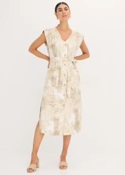 bonprix bonprix Vestido de viscosa con cordón (2 piezas) estampado leo beige Outlet