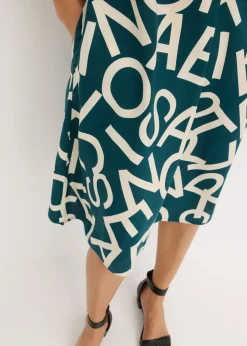 bonprix bonprix Vestido de viscosa fluida Verde pimiento/gris guijarro con estampado de gráfico