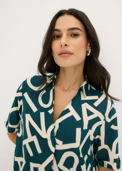 bonprix bonprix Vestido de viscosa fluida Verde pimiento/gris guijarro con estampado de gráfico