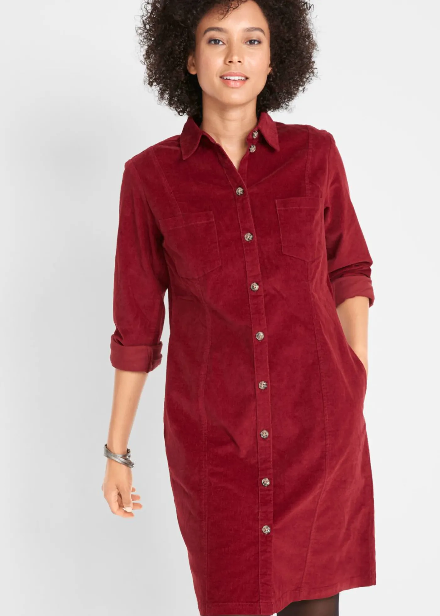 bonprix bonprix Vestido elástico de pana rojo castaño