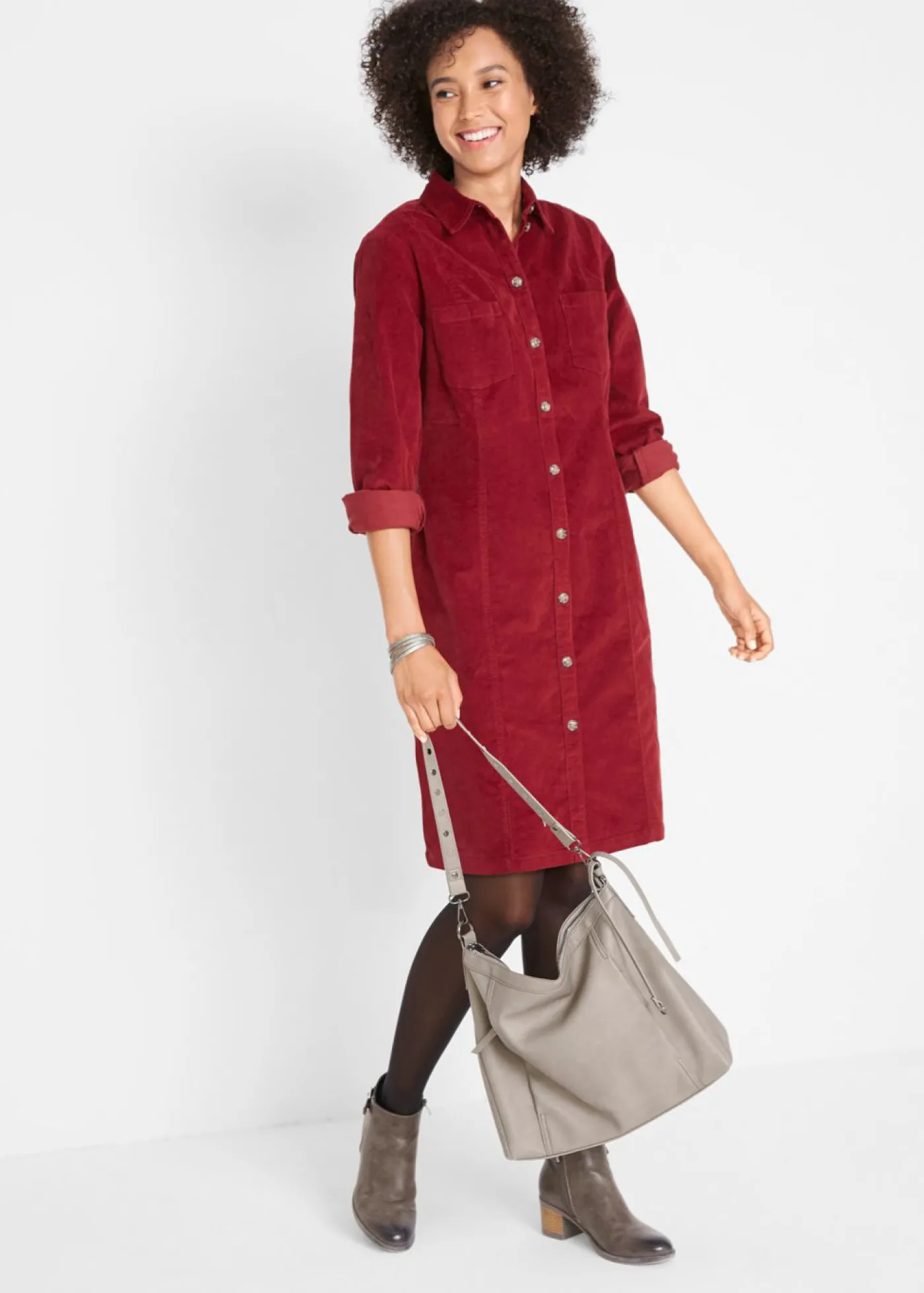 bonprix bonprix Vestido elástico de pana rojo castaño