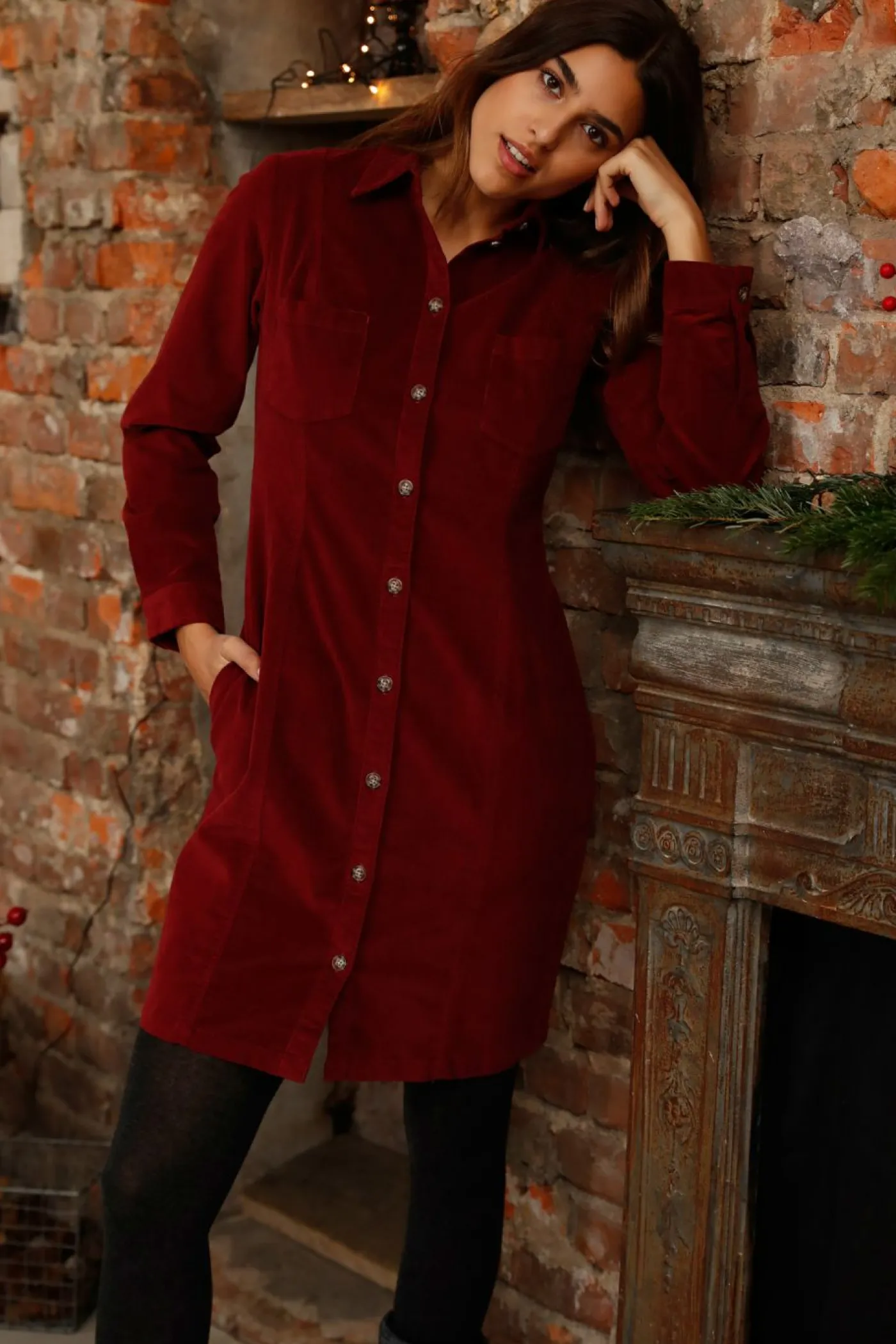 bonprix bonprix Vestido elástico de pana rojo castaño